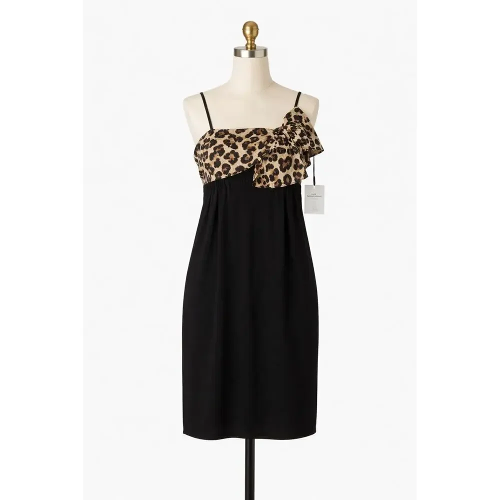 Red Valentino Black Dress Leopard Print Bow Size Small NWT